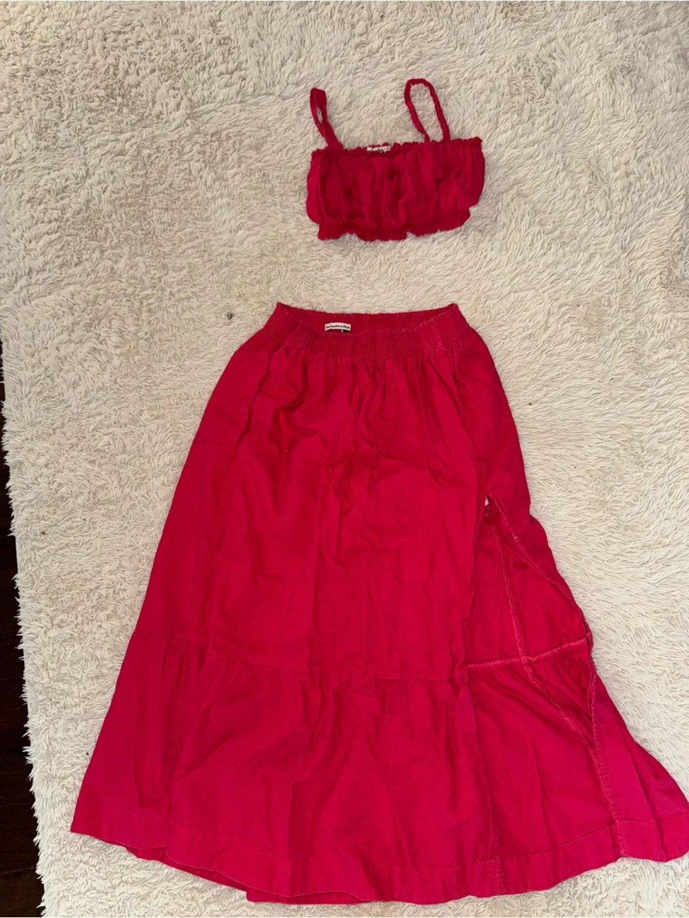 Abercrombie & Fitch Bright Red Maxi Skirt with Matching Crop Top